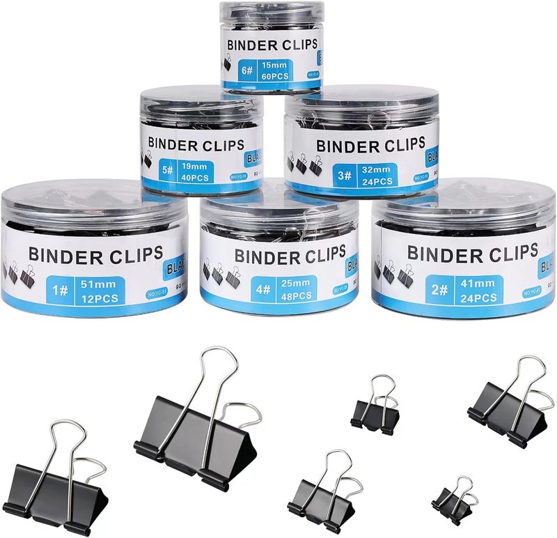 EFOK 208 PCS Binder Clips Paper Clamps Assorted Sizes, Metal Paper Binder Clip, Black Binding Paperwork Clamp Bulk, School Teachers Office Supplies - Image 1